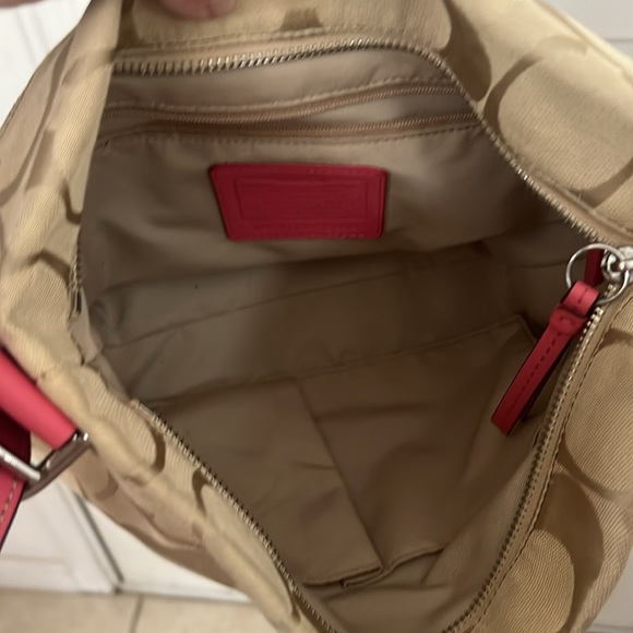 Coach convertible strap east west , pink leather trim, signature canvas bag GUC - Picture 7 of 10